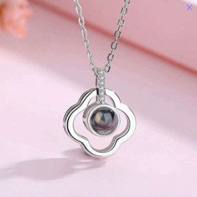 Cross-Border 100 Languages I Love You Projection Necklace Creative Diamond-Encrusted Four-Leaf Clover Collarbone Necklace One Piece Dropshipping