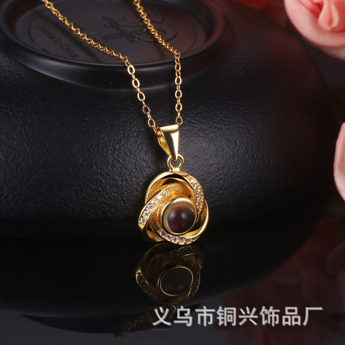 Cross-Border Titanium Steel Necklace I Love You 100 Languages Projection Necklace Simple Fashion Spiral Clavicle Chain Wholesale