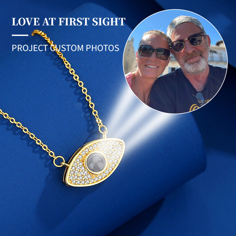 100 Languages I Love You Projection Jewelry Inlaid Diamond Evil Eye Necklace Collarbone Chain Jewelry Colorful Image Customizable