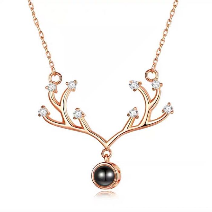 520 Gift One Deer With You Necklace Female Mori Niche 100 Languages I Love You Antler Projection Necklace