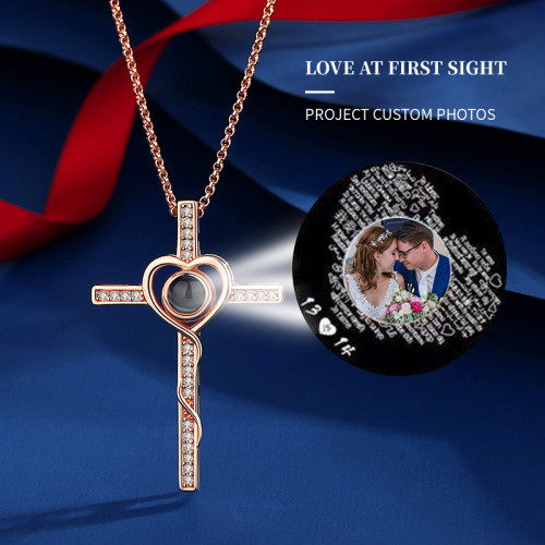 Projection Custom Cross Necklace 100 Languages Pendant Cross-Border Foreign Trade Color Picture Text Photo Clavicle Chain