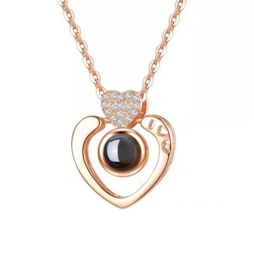 100 Languages I Love You Necklace Double Heart Collarbone Chain Korean Version Inlaid Diamond Necklace for Women Custom One Piece Dropshipping