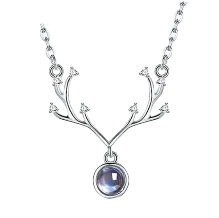 520 Gift One Deer With You Necklace Female Mori Niche 100 Languages I Love You Antler Projection Necklace
