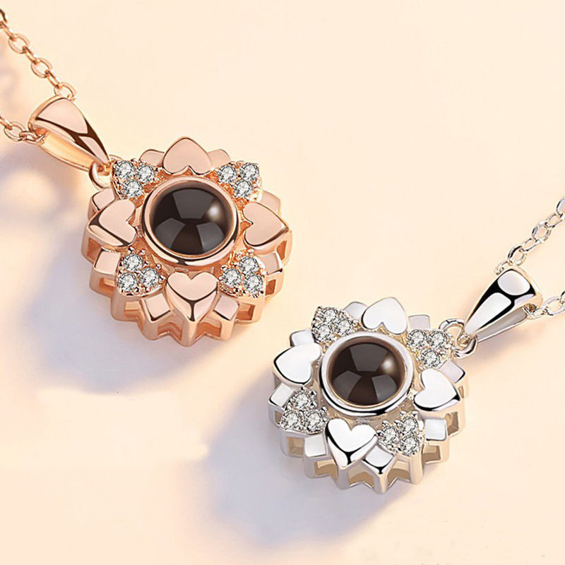 100 Languages I Love You Necklace Sunflower Heart Projection Clavicle Chain Birthday Gift Jewelry One Piece Dropshipping