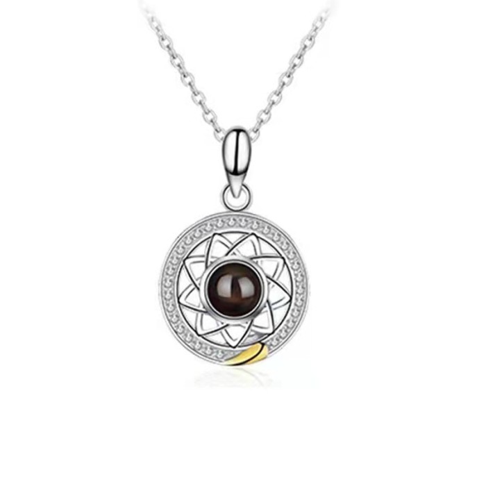 Sun and Moon Projection Necklace Cross-Border New Model 100 Languages I Love You Couple Necklace Micro-Engraved Text Photo Color Photo