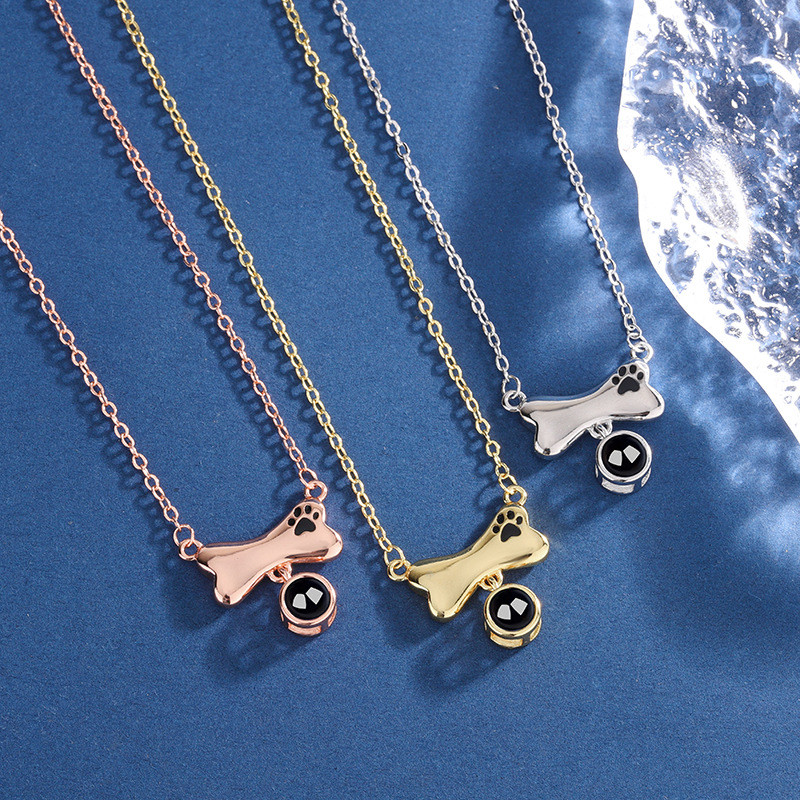 Dog Bone Projection Necklace Fashion Dog Paw Pet Pendant Collarbone Chain Cross-Border Amazon Custom Photo