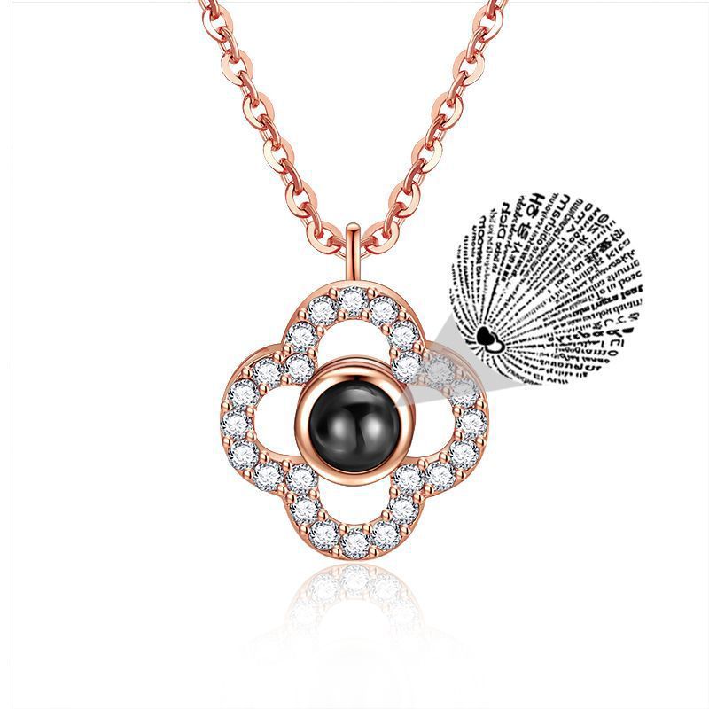 100 Languages I Love You Four-Leaf Clover Projection Memory Necklace Korean Version Clavicle Chain Gift for Women One Piece Dropshipping