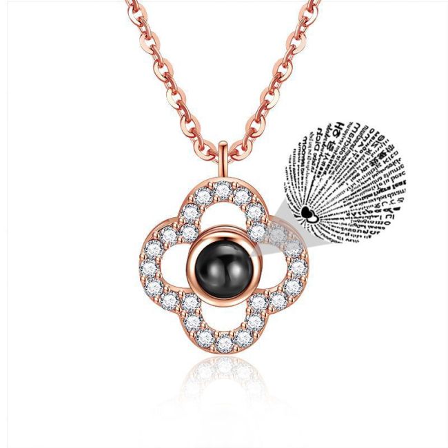 100 Languages I Love You Four-Leaf Clover Projection Memory Necklace Korean Version Clavicle Chain Gift for Women One Piece Dropshipping