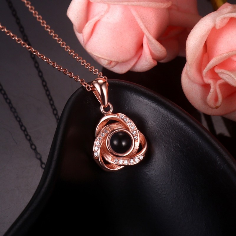 Cross-Border Titanium Steel Necklace I Love You 100 Languages Projection Necklace Simple Fashion Spiral Clavicle Chain Wholesale