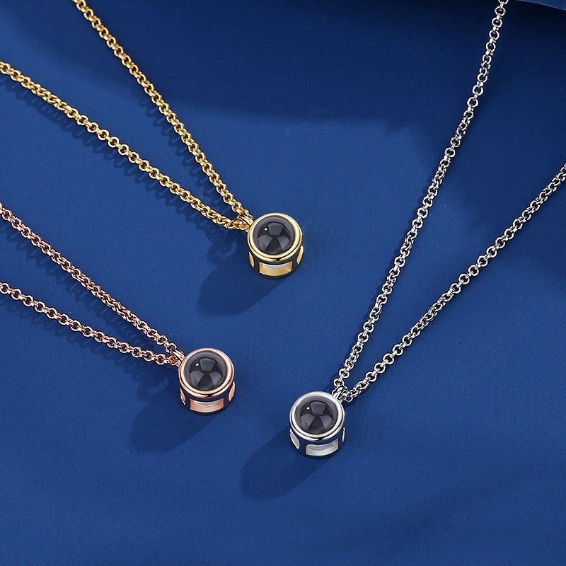 Cross-Border Hot-Selling Round Necklace with 100 Languages Projection for Women, Round Collarbone Chain, Custom Nano Color Photo