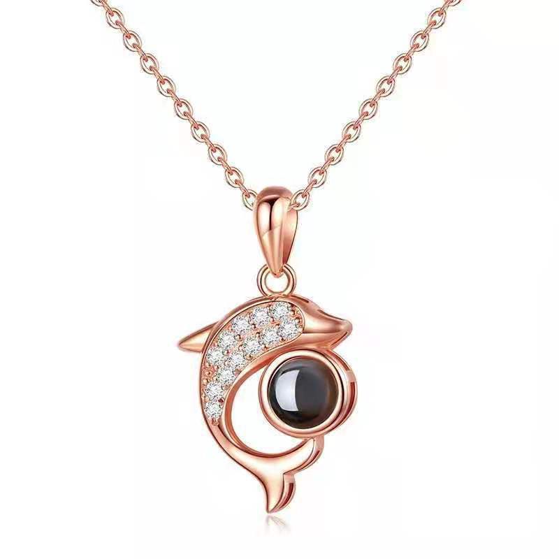 100 Languages Dolphin Projection Necklace for Women Simple Trendy Couple Versatile Internet Celebrity Collarbone Chain One Piece Dropshipping