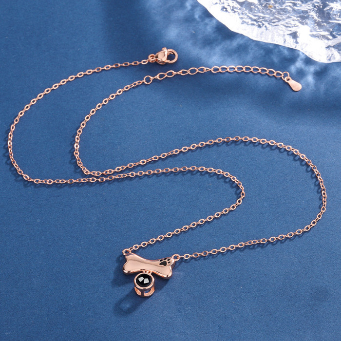 Dog Bone Projection Necklace Fashion Dog Paw Pet Pendant Collarbone Chain Cross-Border Amazon Custom Photo