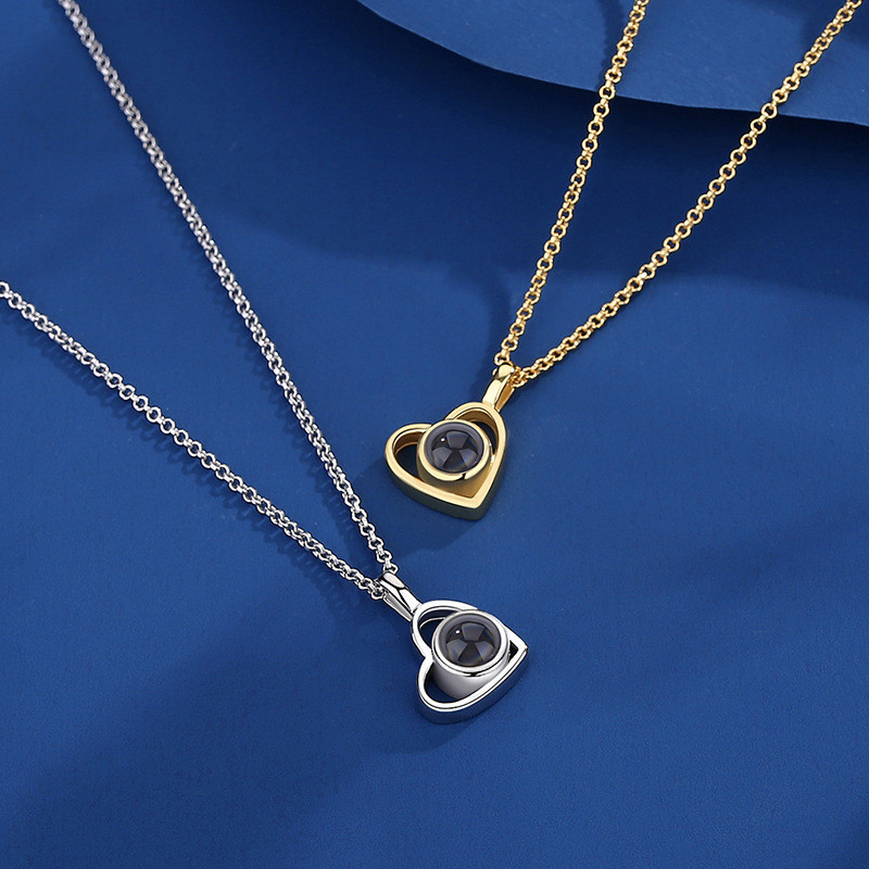 Cross-Border Foreign Trade European and American 100 Languages I Love You Heart Projection Necklace Custom Nano Color Image Photo Text