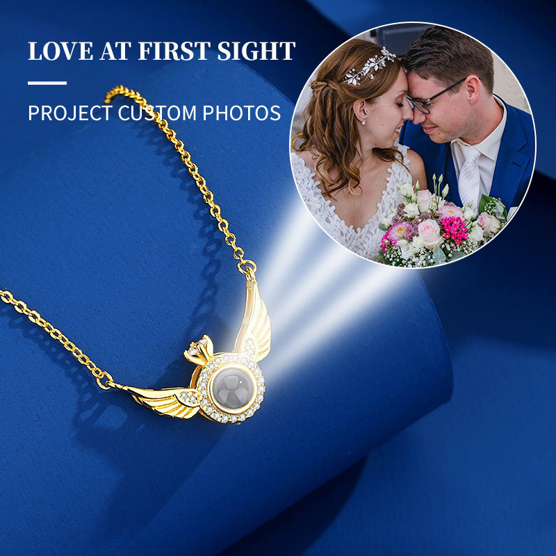 100 Languages I Love You Projection Angel Wings Necklace for Women Ins Light Luxury Versatile Pendant Collarbone Chain Custom