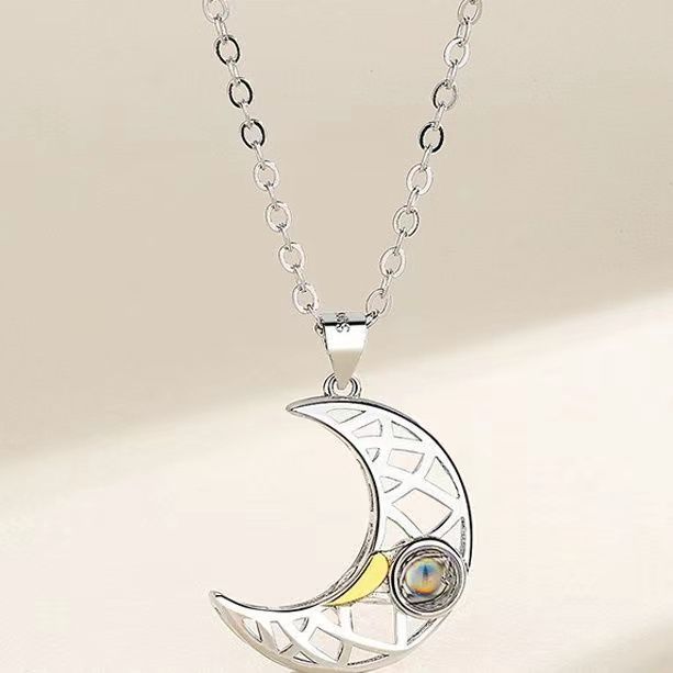 Couple Necklaces Pair Men Trendy Women Student Love Memory Projection Sun Moon Star Pendant Splicing Attraction Collarbone Chain