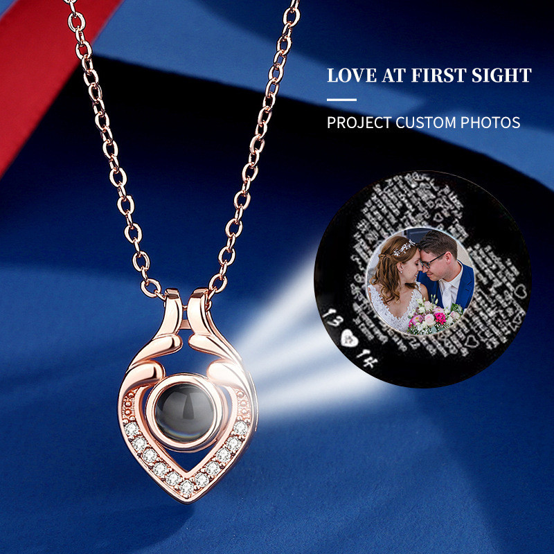 European and American Cross-Border 100 Languages I Love You Necklace for Women S925 Sterling Silver Projection Nano Color Photo Gift
