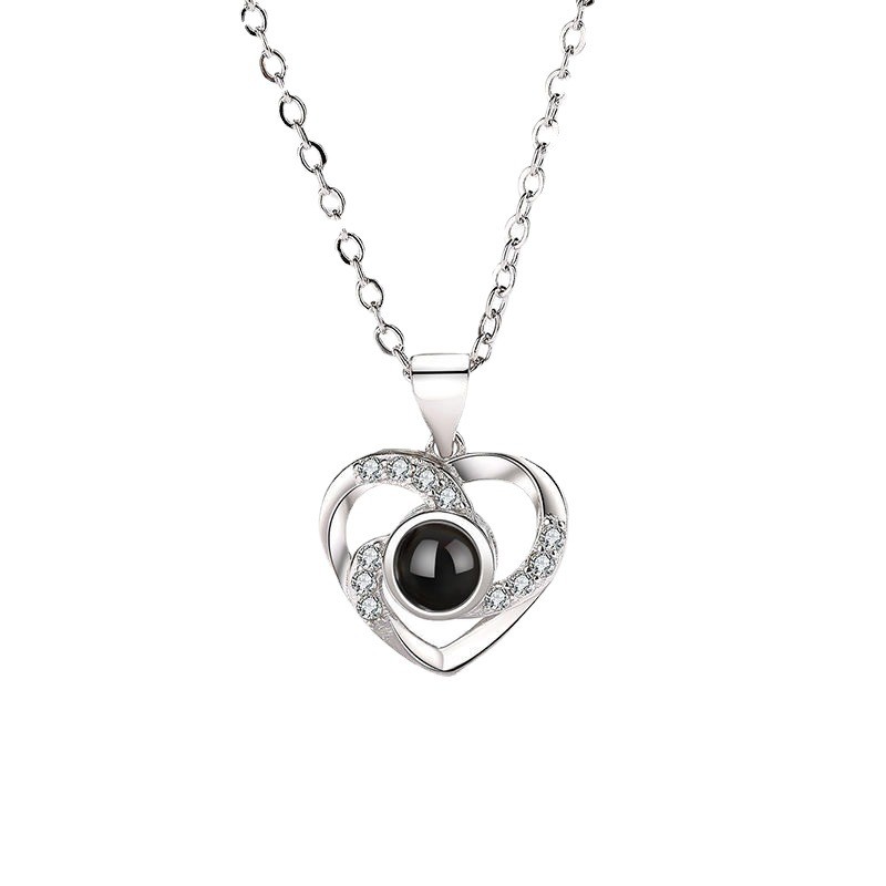 Cross-Border 100 Languages I Love You Projection Necklace Creative Zircon Inlaid Pendant 520 Titanium Steel Heart Collarbone Necklace