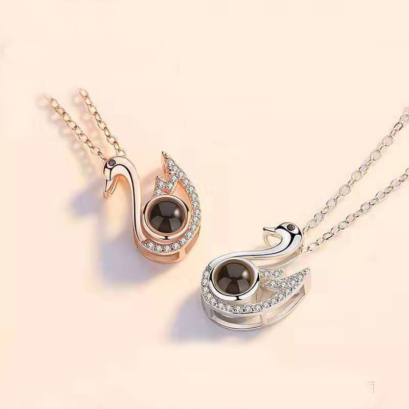 100 Languages I Love You Swan Projection Necklace Pendant Valentine's Gift Collarbone Chain Necklace for Women One Piece Dropshipping