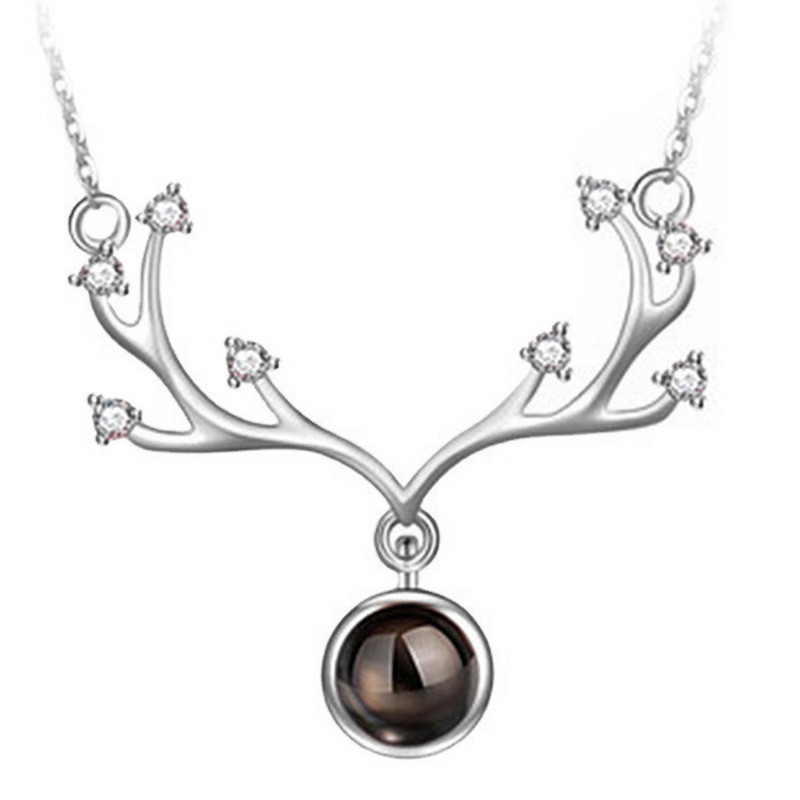 Projection 100 Languages I Love You Necklace for Women, With You All the Way Antler Pendant Collarbone Chain Gift for Girlfriend