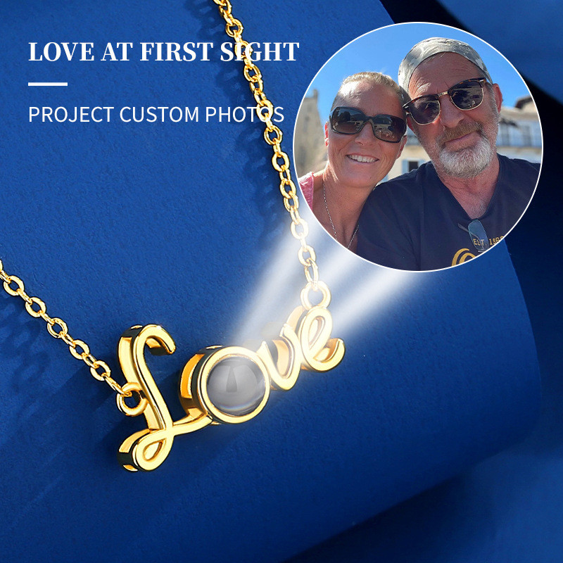 Cross-Border 100 Languages I Love You Love Necklace Photo Projection Korean Version Versatile Fashion Pendant Customization