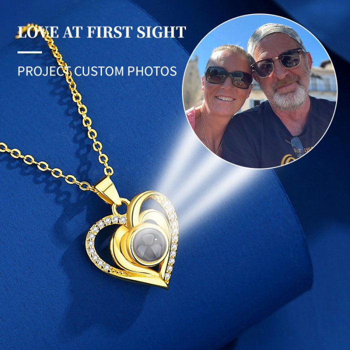 Cross-Border 100 Languages I Love You Projection Necklace Creative Diamond-Studded Heart-Shaped Collarbone Necklace Customizable