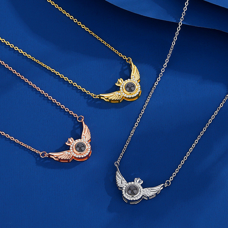 100 Languages I Love You Projection Angel Wings Necklace for Women Ins Light Luxury Versatile Pendant Collarbone Chain Custom