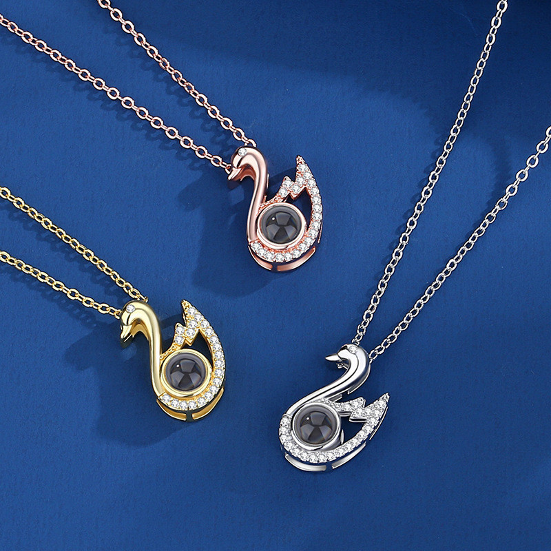 Cross-Border Necklace 100 Types I Love You Projection TikTok Same Style Swan Collarbone Necklace for Women Customizable with Color Image