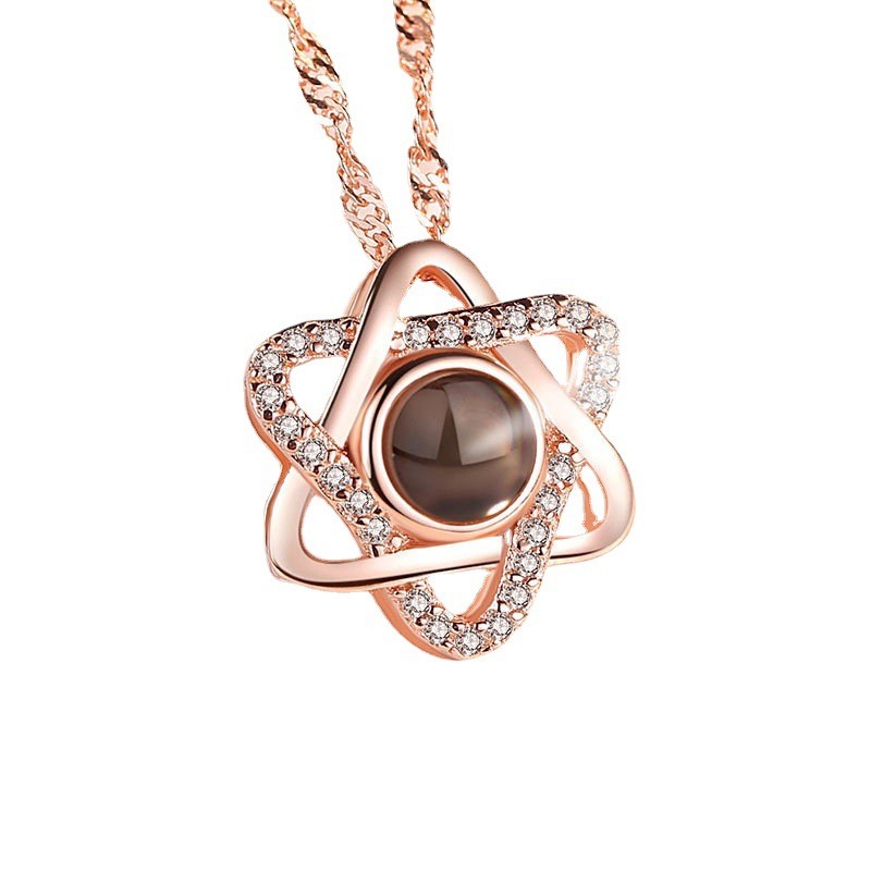 Kuaishou Influencer Same Style Hexagram Projection Pendant for Women 100 Languages I Love You Double Heart Collarbone Chain