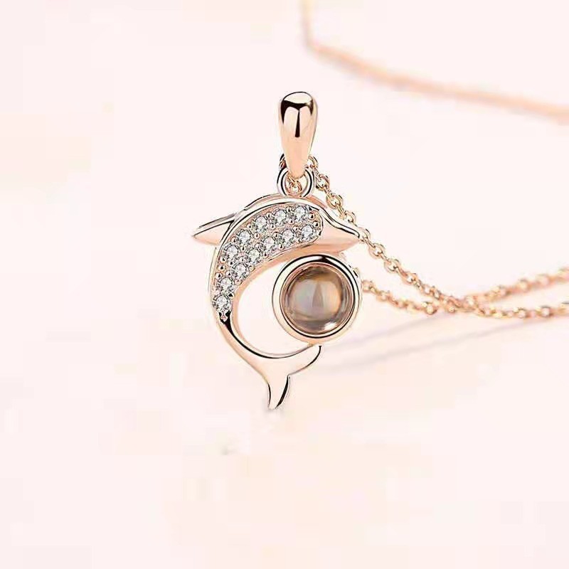 100 Languages Dolphin Projection Necklace for Women Simple Trendy Couple Versatile Internet Celebrity Collarbone Chain One Piece Dropshipping