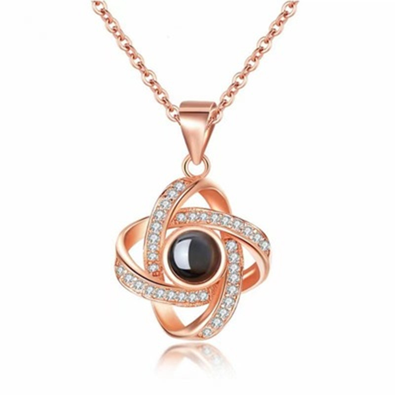 Amazon New 100 Languages I Love You Four-Leaf Clover Projection Necklace Fashion Simple Double Loop Collarbone Chain