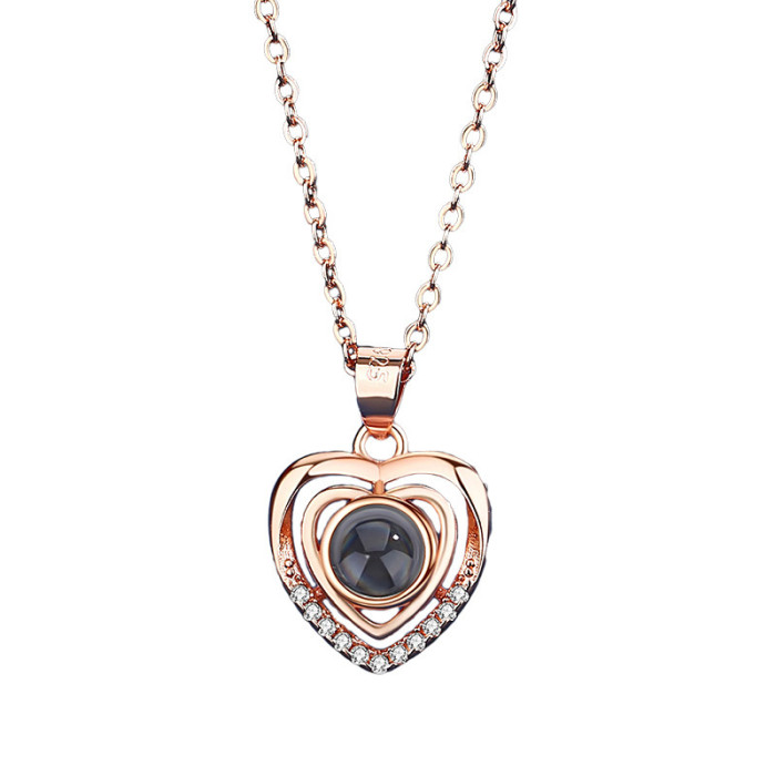 Cross-Border Hot-Selling Collarbone Chain 100 Languages I Love You Projection Necklace for Women Double-Layer Heart Inlaid with Diamonds Customizable