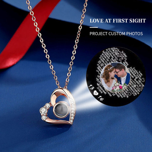 Necklace for Women Heart Personality European and American Amazon Cross-Border Fashion Projection Color Photo I Love You 100 Languages Customization