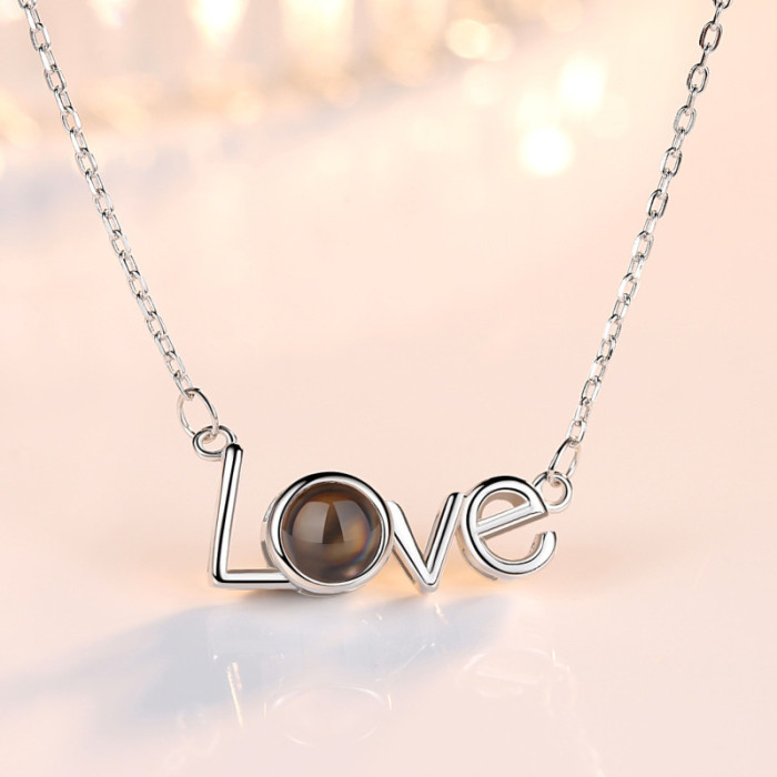TikTok Influencer Same Style Korean Version 100 Languages I Love You 520 Collarbone Necklace Titanium Steel Valentine's Day Gift