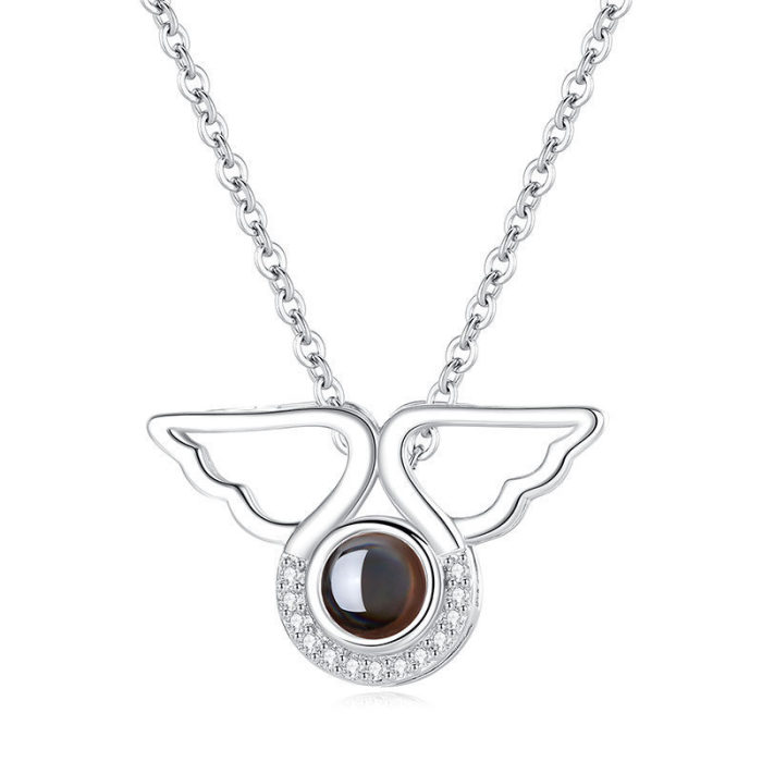Angel Wings Projection Necklace with 100 Languages  I Love You  Fashion Collarbone Chain Wholesale