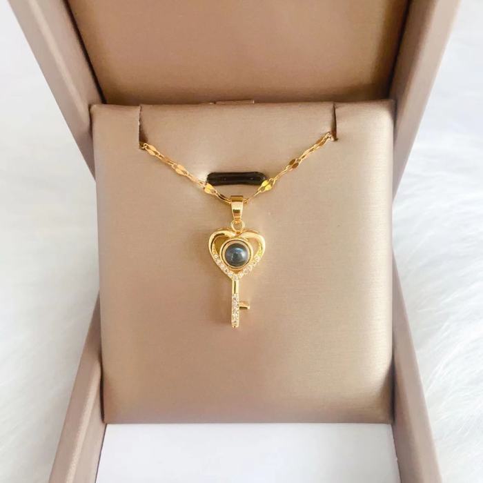 Cross-Border Amazon One Hundred Languages I Love You Projection Necklace for Women Design Sense Collarbone Chain Jewelry Wholesale