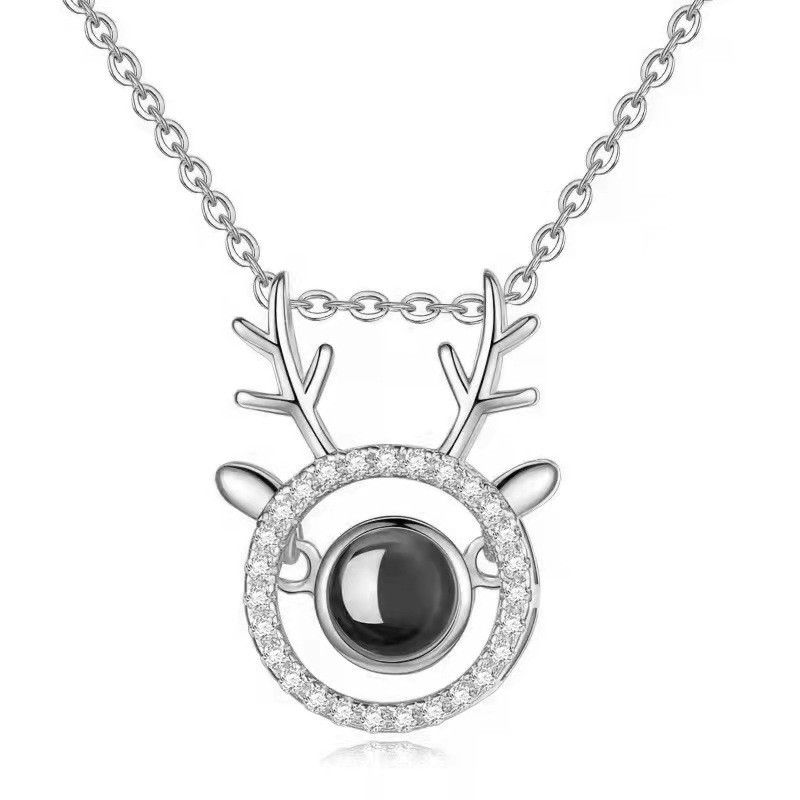 Cross-Border 100 Languages I Love You One Deer With You Projection Necklace Jewelry Antler Clavicle Chain Color Picture Customization