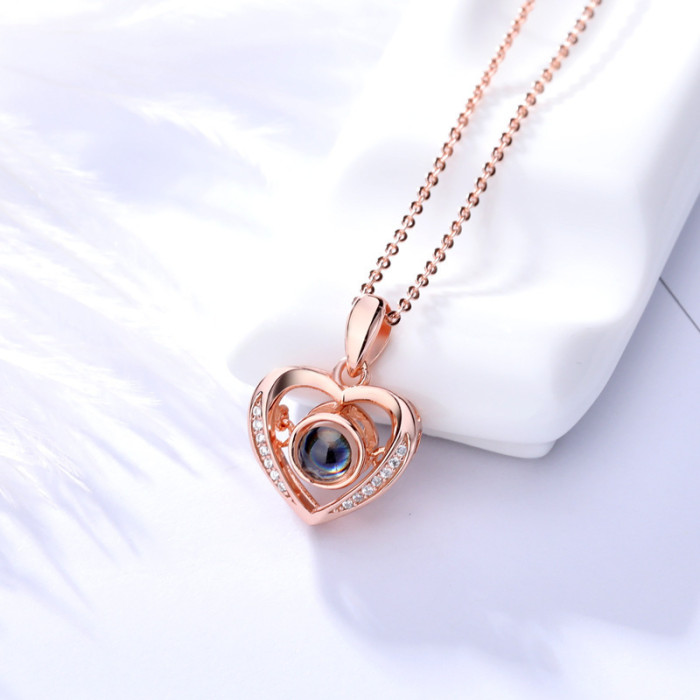 100 Languages Projection Necklace for Women 520 Valentine's Day Gift Heart Pendant Beating Heart Love Heart Lively Necklace