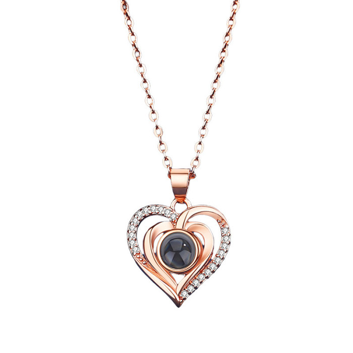 Cross-Border 100 Languages I Love You Projection Necklace Creative Diamond-Studded Heart-Shaped Collarbone Necklace Customizable