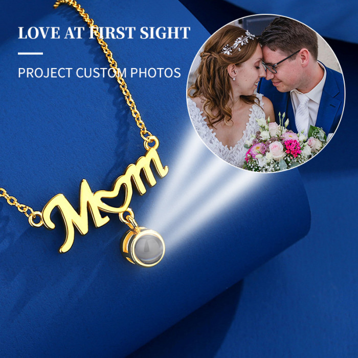 Cross-Border 100 Languages I Love You Heart Mom Projection Necklace for Women European and American Custom Color Picture Factory Direct Sale