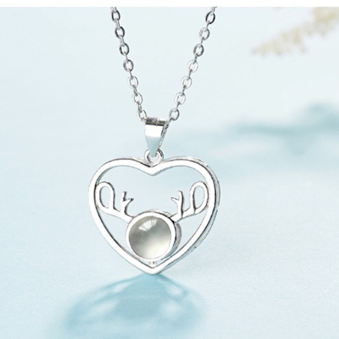Cross-Border 100 Languages I Love You One Deer With You Heart Necklace Nano Projection Dropshipping Color Picture Customization