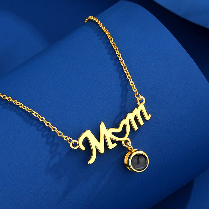 Cross-Border 100 Languages I Love You Heart Mom Projection Necklace for Women European and American Custom Color Picture Factory Direct Sale