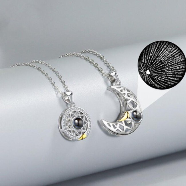 Couple Necklaces Pair Men Trendy Women Student Love Memory Projection Sun Moon Star Pendant Splicing Attraction Collarbone Chain