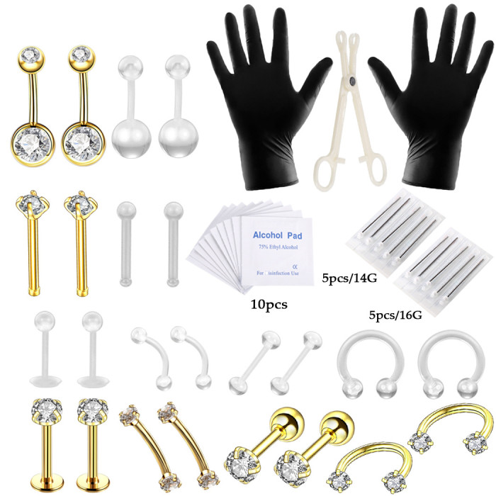 Piercing Kit 47 Pieces Tools Amazon Bestseller Lip Stud Eyebrow Ear Stud Navel Ring Body Piercing Manufacturer In Stock Exclusive Supply
