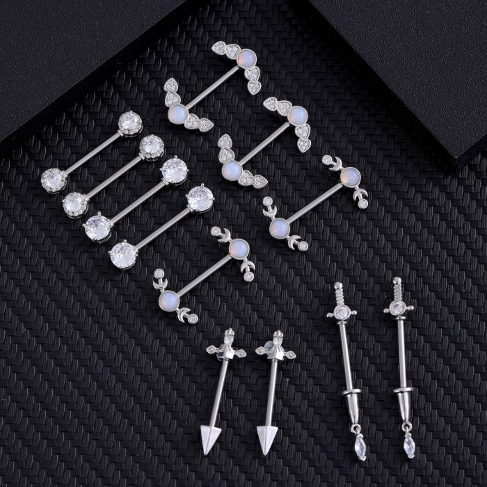 E-commerce New Stainless Steel Zircon Nipple Rings Opal Sword Water Drop Bracket Zircon Nipple Studs, Earrings