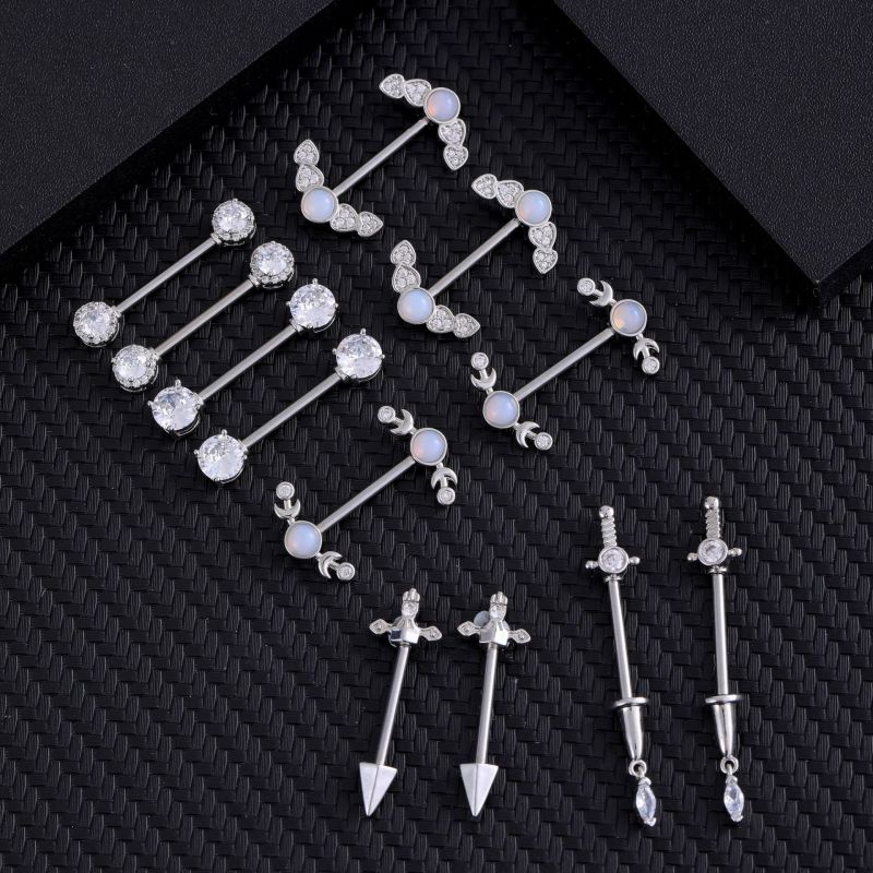 Cross-Border E-commerce New Stainless Steel Zircon Nipple Rings Opal Sword Water Drop Bracket Zircon Nipple Studs