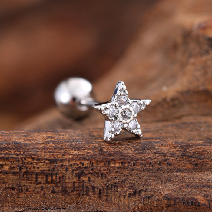 European and American Cross-Border Stainless Steel Zircon Ear Bone Stud Creative Fashion Micro-Inlaid Ear Stud Piercing Jewelry 0.8*6*4mm
