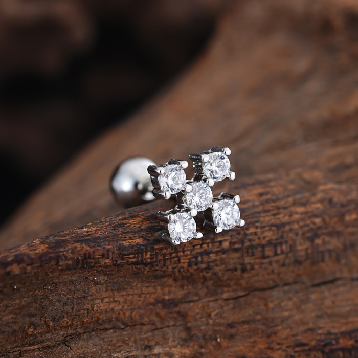 Stainless Steel Rod Copper Micro Inlaid Zircon Ear Bone Studs Exquisite Simple Cross-Border Ear Studs Piercing Jewelry 0.8*6*4mm