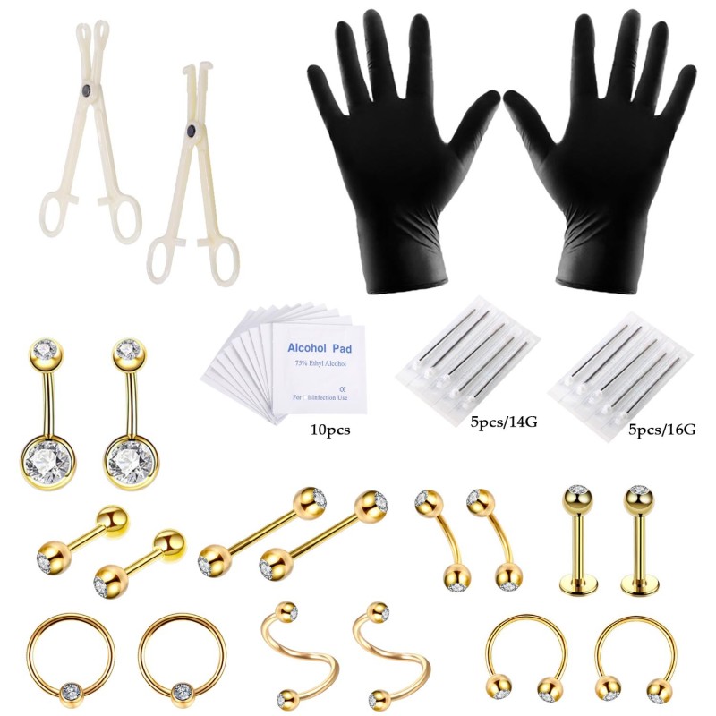 Stainless Steel Diamond-Studded Piercing Jewelry Set Amazon Lip Stud Eyebrow Stud Ear Stud Navel Ring 40 Pieces Manufacturer In Stock Exclusive Supply