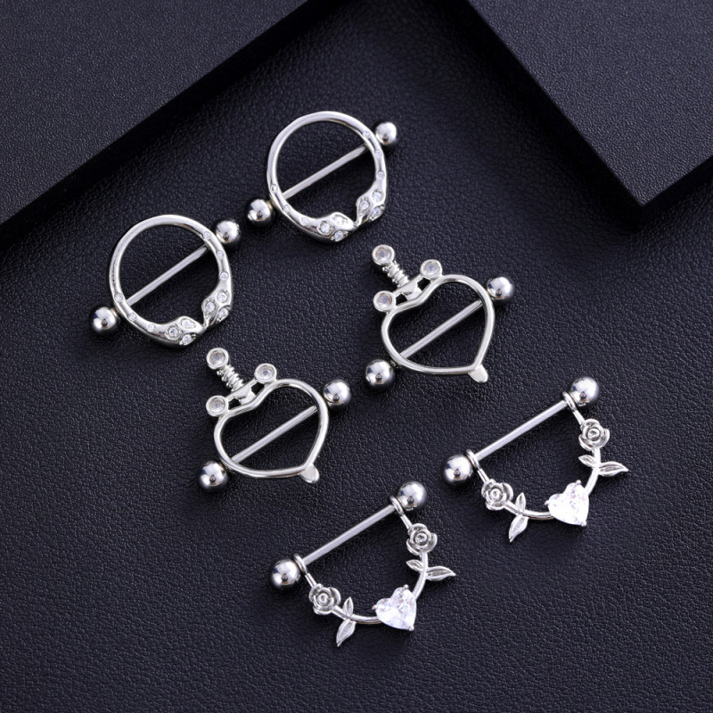 Cross-Border E-commerce New Zircon Snake Nipple Ring Anchor Heart Nipple Piercing Jewelry Online Wholesale