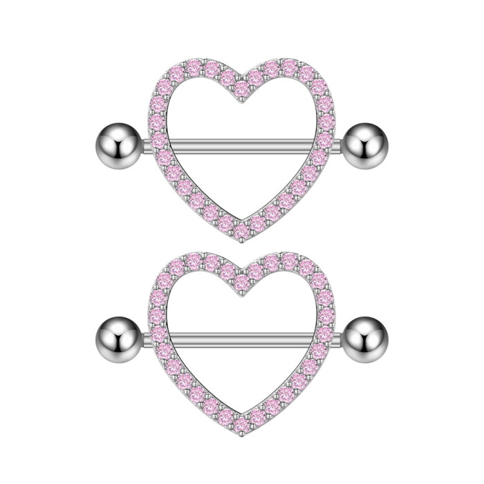 Cross-Border E-commerce Exquisite Heart-Shaped Nipple Rings Heart Fashion Zircon Nipple Rings Nipple Piercing Jewelry Online Wholesale